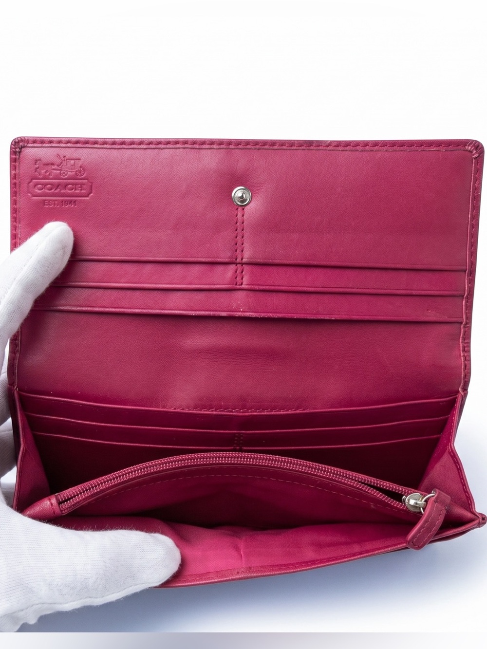 Coach Beige/Pink Signature Canvas and Leather Flap Continental Wallet - Picture 4 of 4